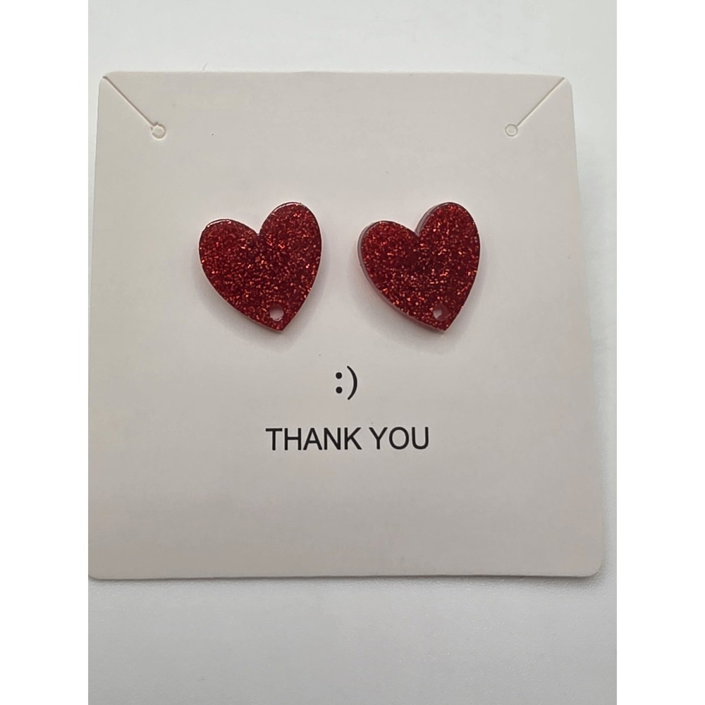 Acrylic Red Sparkle Heart Stud Earrings